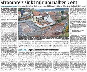 2014-11-14 RP Artikel - Strompreis sinkt nur um halben Cent